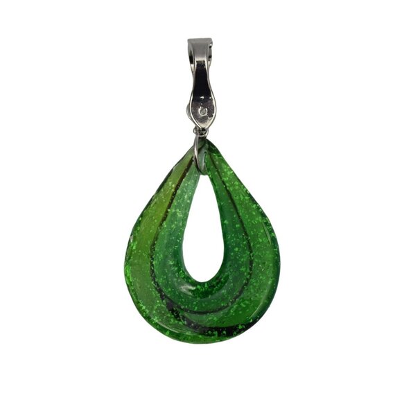 Wearable Art Glass Pendent Teardrop Magnetic Clasp Green Blue Black Silver - Picture 3 of 3